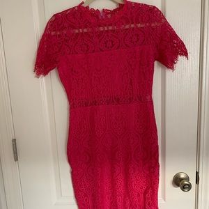 NWOT Hot Pink Lace Midi Dress
